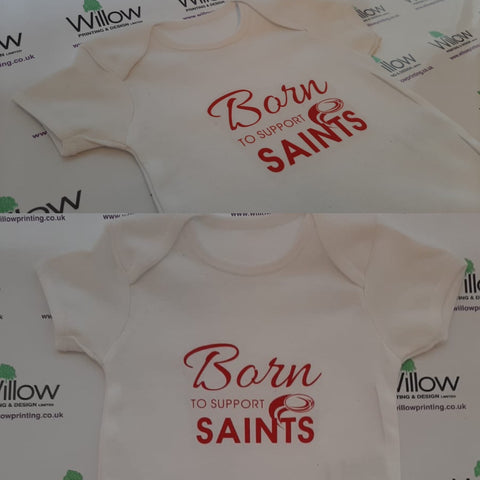 WWS04 - Born To Support Saints Baby Vest, example for St Helens RLFC - COYS