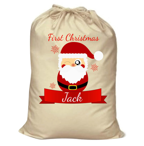BB07 - Cute Santa's First Christmas Personalised Canvas Santa Sack