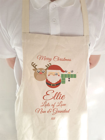 Cute Reindeer, Santa and Snowman Christmas Personalised Apron