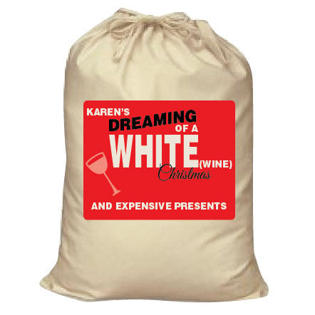 CA14 - Personalised (Name)'s Dreaming of a White (Wine) Christmas Canvas Santa Sack