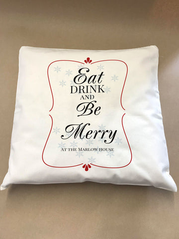 Eat Drink and Be Merry Christmas Personalised Canvas Cushion Cover
