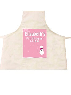 Cute Baby 1st Christmas Pink/Blue Snowman Personalised Cooking Apron