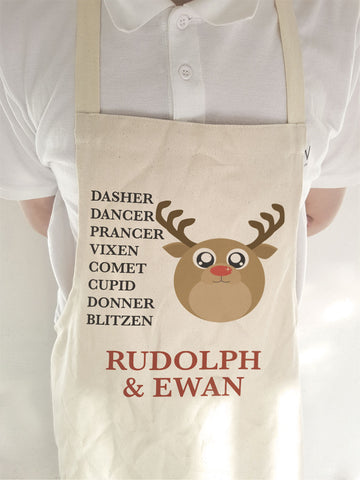 CC03 - Personalised Christmas Cute Reindeer & Child's Name and list of Reindeers Apron