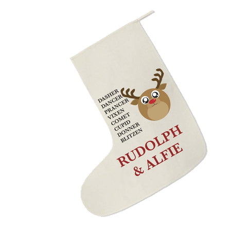 Personalised Christmas Reindeers & Child's Name 0n list Santa Stocking for Boys & Girls