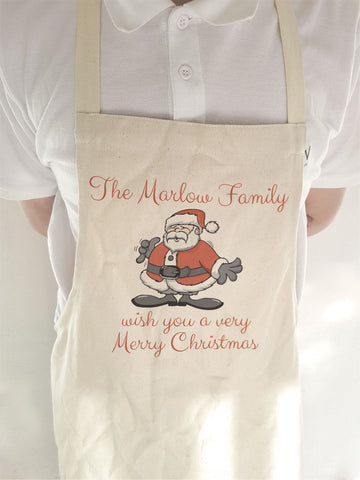 CC06 - Personalised Christmas Your Family Name wish you a very Merry Christmas Canvas Apron