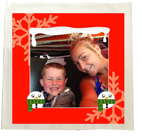 CM13 - Personalised Your Photo & Round Snowman Christmas Tea Towel