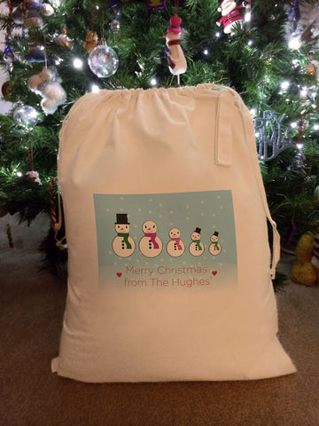 CM14 - Personalised Family of Snowmen Christmas Santa Sack