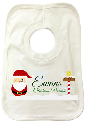 CM05 - Cute Santa North Pole Christmas Baby Bib