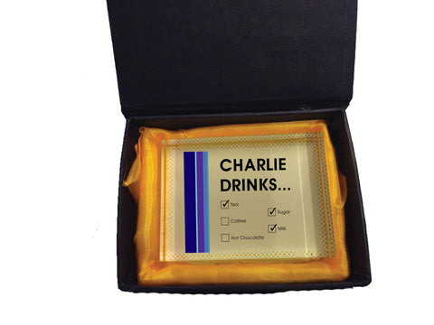 CM19 - Everyone loves Tea, Coffee with Milk and Sugar Personalised Glass Crystal Block & Gift Box