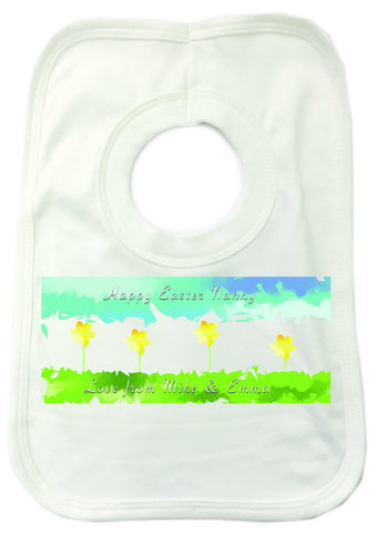 EA10 - Personalised Aztec Easter Daffodil Baby Bib