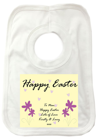 EA12 - Personalised Easter Purple Flowers Baby Bib