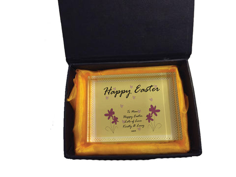EA12 - Personalised Easter Purple Flowers Crystal Block with Presentation Gift Box