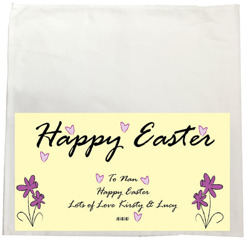 EA12 - Personalised Easter Purple Flowers Canvas Tea Towel