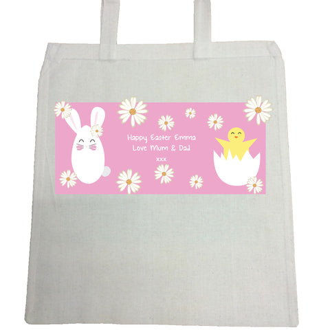 EA08 -  Personalised Easter Bunny & Chick Canvas Bag