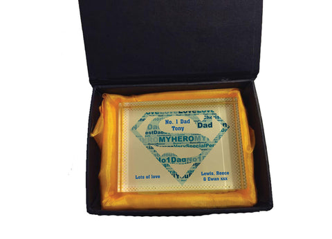 FD09 - Superman Super Dad Word Art Personalised Crystal Block with Presentation Gift Box
