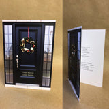 Christmas Cards for Business & Home, Black Door with Wreath & Personal Message