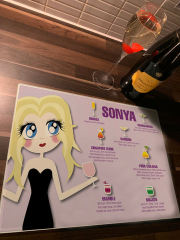 Personalised Cocktail Character Bellas Glass Chopping Board, Placemats and Coasters