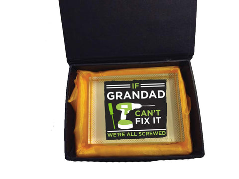 If Grandad Can't Fix It, We're Screwed Personalised Crystal Block with Presentation Gift Box