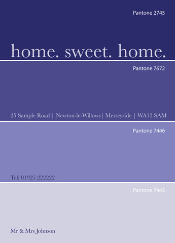 HM011 - Personalised Pantone New Address Cards - Solid Colour, Personal, Business, Home