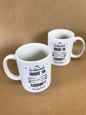 CA20 - Personalised Hey Good Lookin' What Ya Got Cooking? Mug & White Gift Box