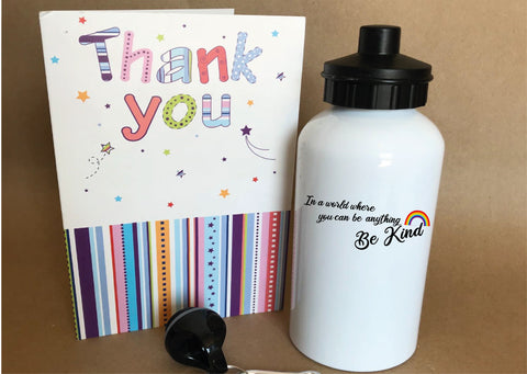 IN A WORLD WHERE YOU CAN BE ANYTHING, BE KIND - RAINBOW DRINKS BOTTLE