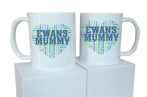 MO16 - Heart Shaped (Child's Name) Mummy Personalised Mug & White Gift Box