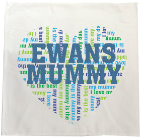 MO16 - Heart Shaped (Child's Name) Mummy Personalised Tea Towel