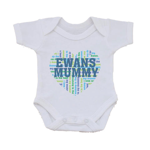 MO16 - Heart Shaped (Child's Name) Mummy Personalised Baby Vest