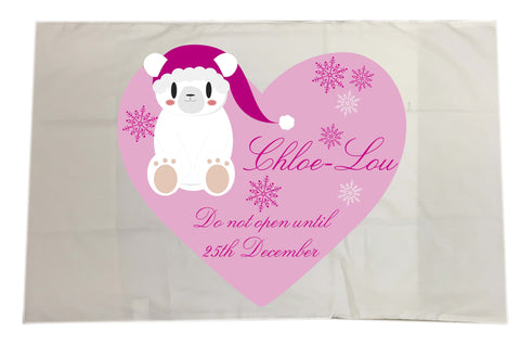 SS05 - Cute Polar Bear Girls Heart Personalised Christmas White Pillow Case Cover