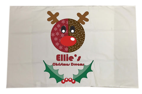 SS06 - Stitched Reindeer Personalised Christmas White Pillow Case Cover