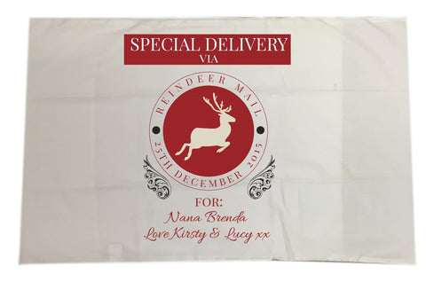 SS14 - Special Delivery Via Reindeer Mail Solid Colour Personalised Christmas White Pillow Case