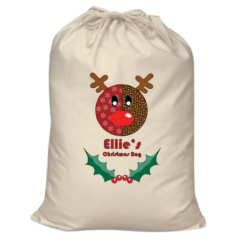 Stitched Reindeer Personalised Christmas Canvas Santa Sack