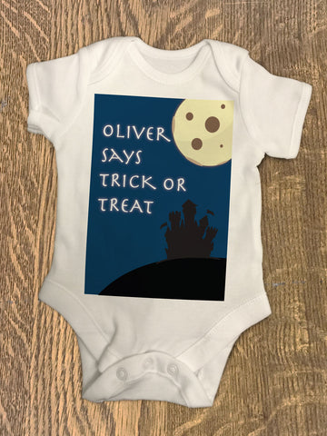 Full Moon Trick or Treat Personalised Halloween Baby Vest