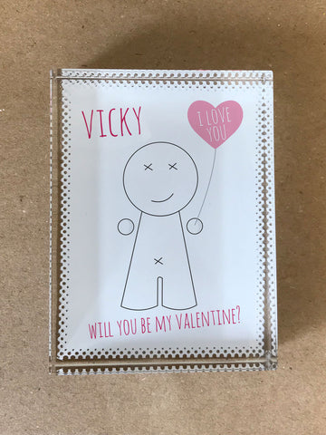 VA01 - Heart Man Glass Valentine's Crystal Block with Presentation Gift Box