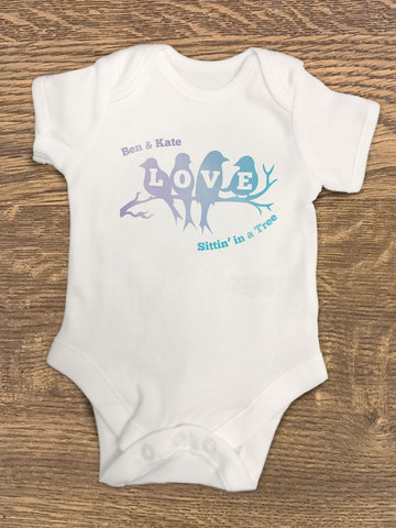 VA04 - Love Birds Sittin' in a Tree Personalised Baby Vest
