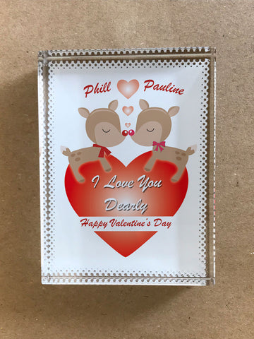 VA06 - Love You Dearly Valentine's Personalised Glass Crystal Block with Presentation Gift Box
