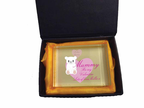 VA08 - Mummy Be My Valentine Glass Crystal Block with Presentation Gift Box
