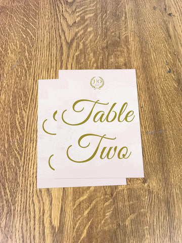 WD02 - Personalised Wedding Gold Initialed Leaf Crest Table Numbers