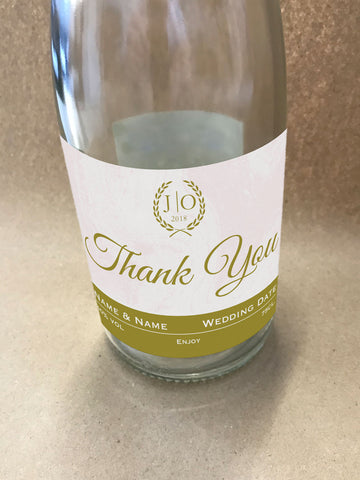 WD02 - Personalised Wedding Gold Initialed Leaf Crest Bottle Label