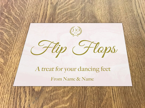 WD02 - Personalised Wedding Gold Initialed Leaf Crest Flip Flop Sign