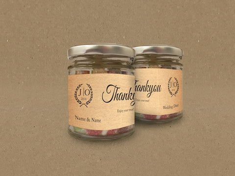 WD03 - Personalised Wedding Natural Rustic Leaf Crest Themed Sweet Jar