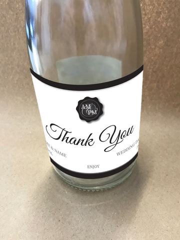WD04 - Personalised Wedding Black Initialed Stamp Seal Bottle Label