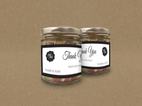 WD04 - Personalised Wedding Black Initialed Stamp Seal Themed Sweet Jar