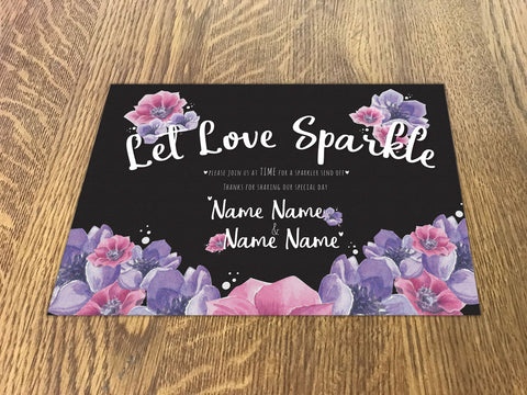 WD07 - Personalised Wedding Black and Pinks Floral Sparkler Send Off Sign