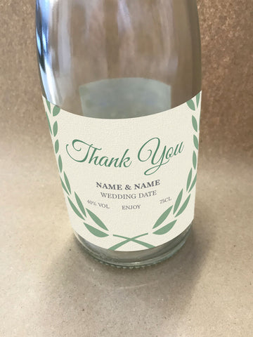 WD08 - Personalised Wedding Cream And Forest Green Leaf Crest Bottle Label