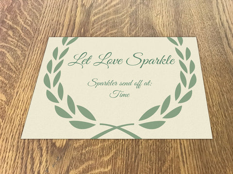 WD08 - Personalised Wedding Cream And Forest Green Leaf Crest Sparkler Send Off Sign