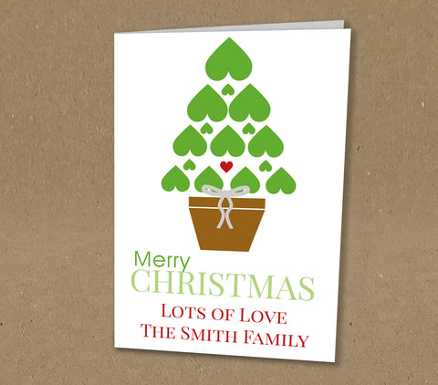 Christmas Cards for Business or Family with Heart & Tree Design with Logo or Name