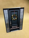 Christmas Cards for Business & Home, Black Door with Wreath & Personal Message