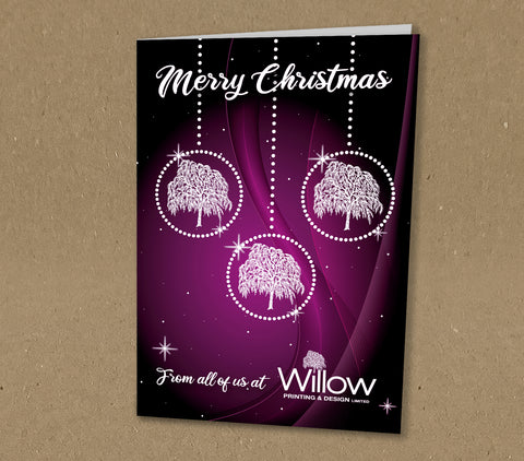 Christmas Cards for Business with Diamond Baubles, Company Logo & Message