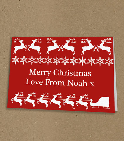 Christmas Cards for Family, Personalised Reindeer and Santa Sleigh Design